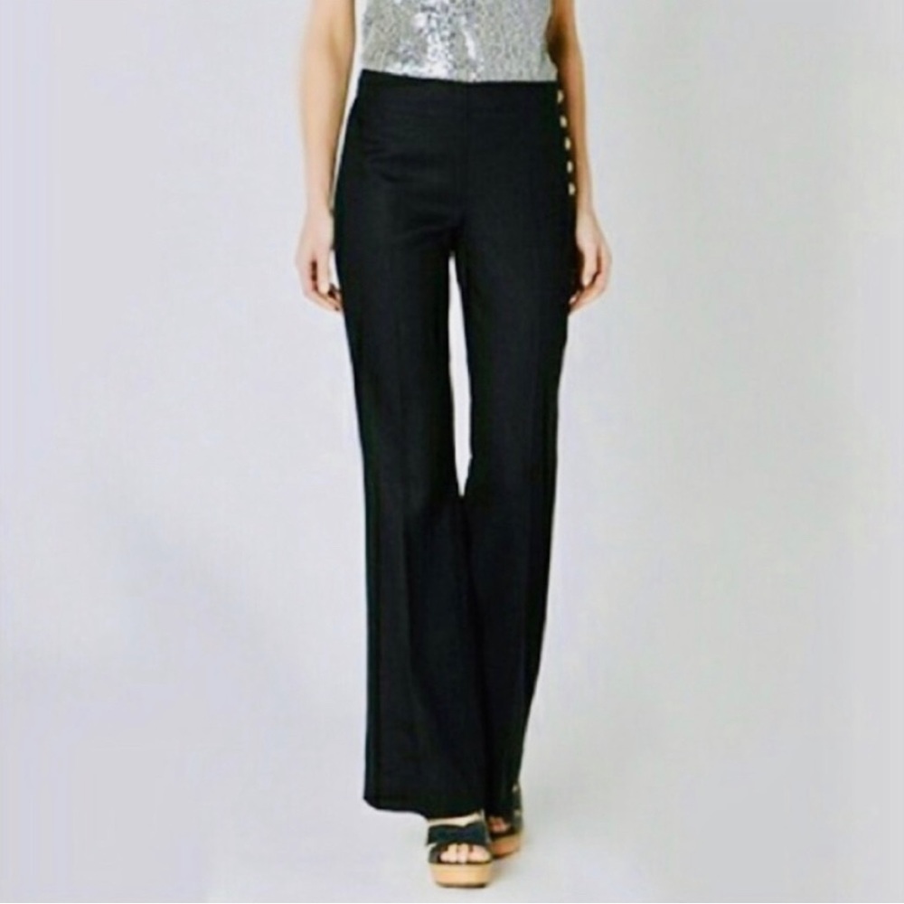 Anthropologie Cartonnier Andros Black Wash Side Button Wide Leg Trousers